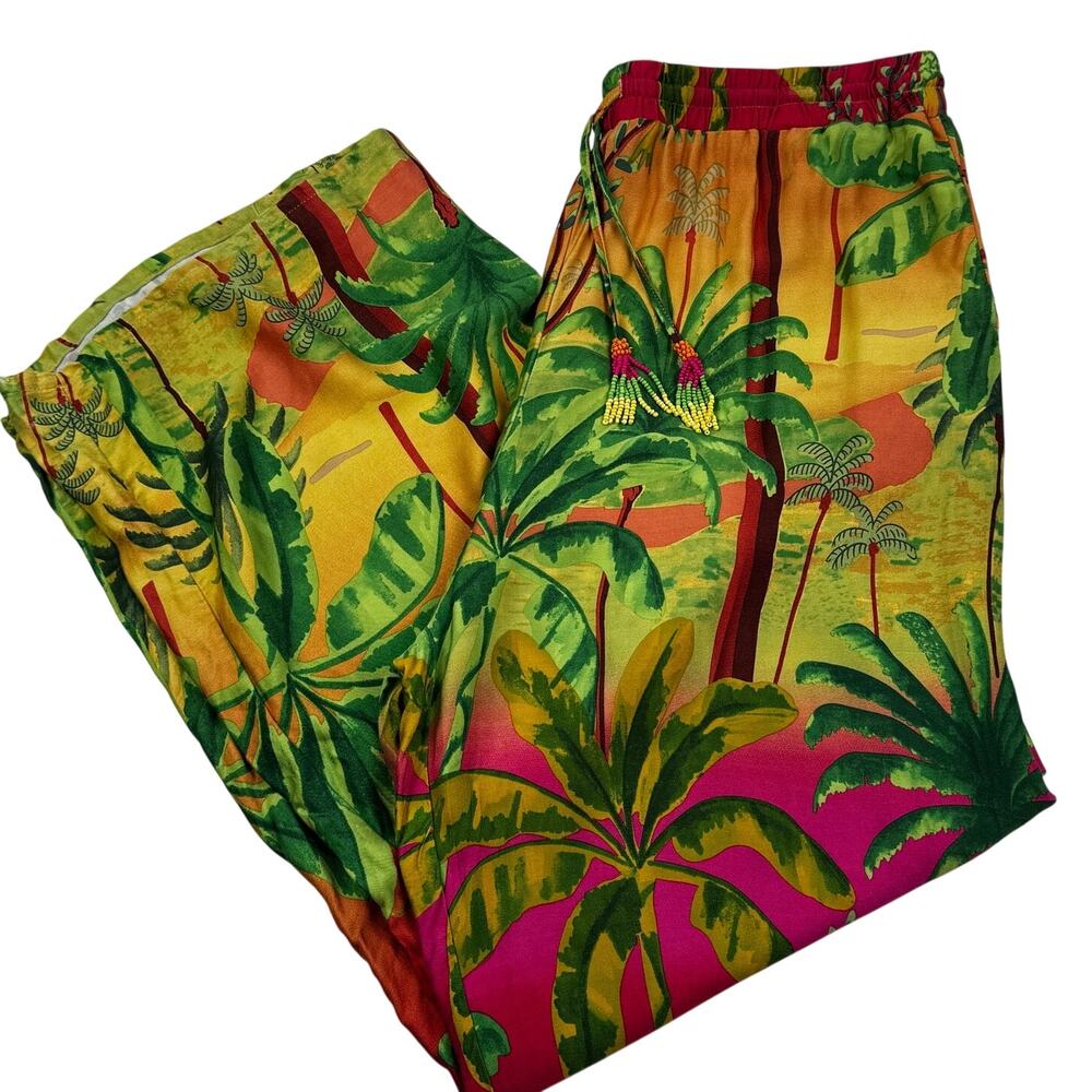 Rachel Zoe Rayon Floral Tropical Print Wide Leg Pull On Pants Women's Size XL